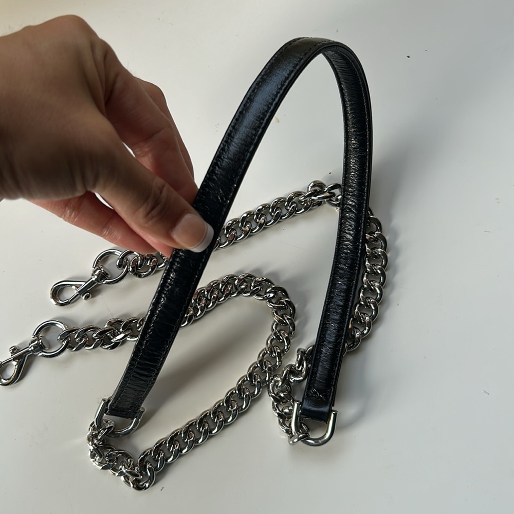 Silver and black leather strap for purse
